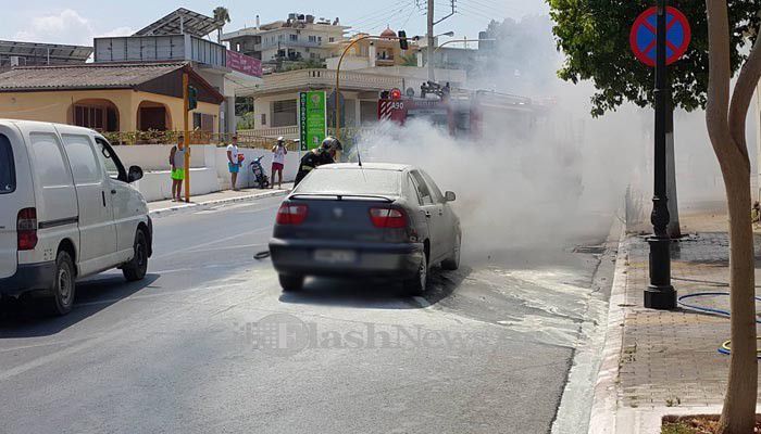 Πυρκαγια σε αυτοκίνητο ενώ ήταν εν κινήσει στα Χανιά