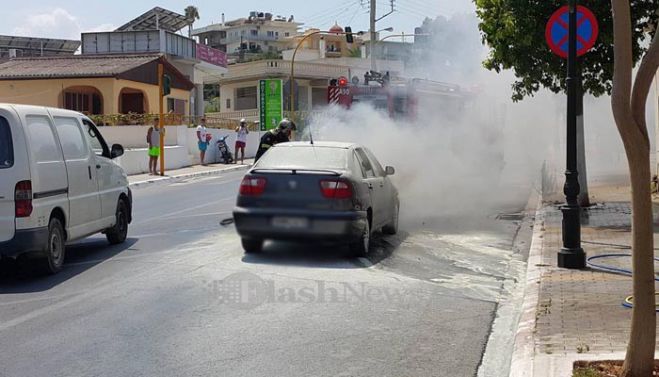 Πυρκαγια σε αυτοκίνητο ενώ ήταν εν κινήσει στα Χανιά